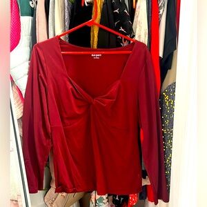 Long sleeve red twist front top